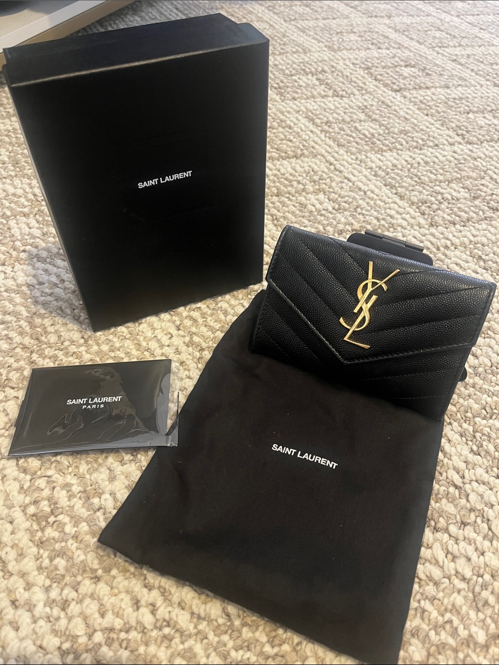 Saint Laurent Black Quilted Wallet with Gold YSL Monogram